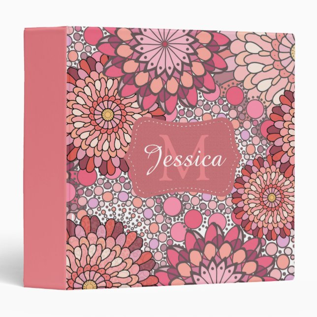 Abstract Mandala Flowers Pattern Pink Personalised 3 Ring Binder (Front/Spine)