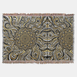 Abstract Mandala Gold Monochrome Stained Blankets