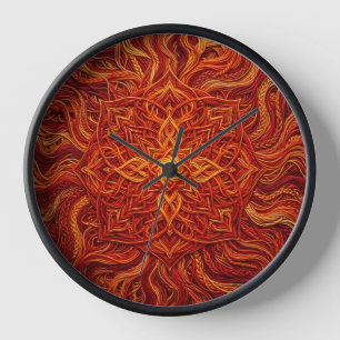 Abstract Mandala Red Thread Art Clocks