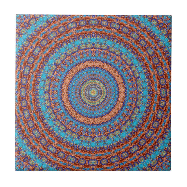 Abstract mandala round seamless pattern kaleidosco ceramic tile (Front)