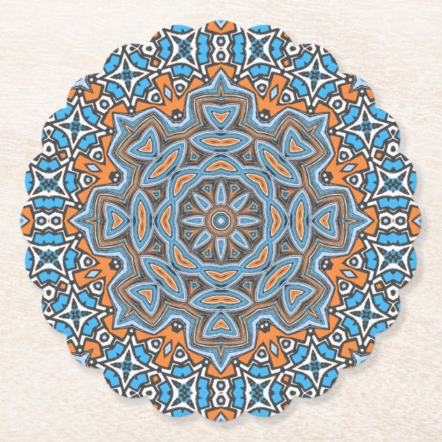 Abstract mandala round seamless pattern kaleidosco paper coaster (Front)