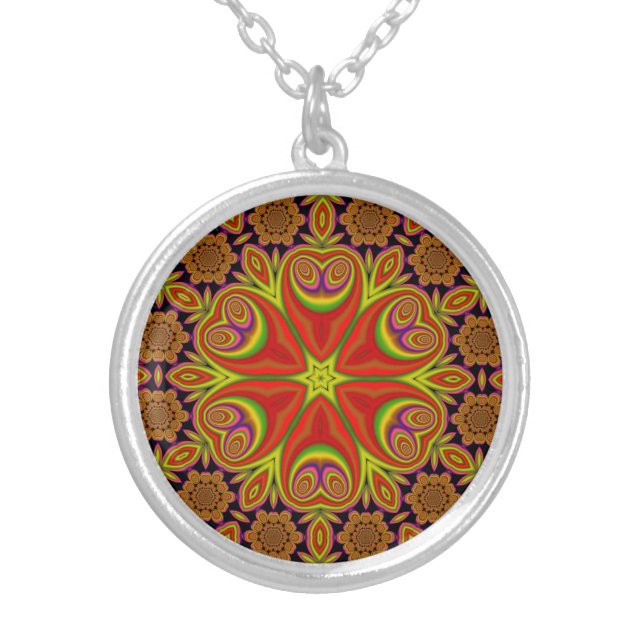 abstract mandala silver plated necklace (Front)