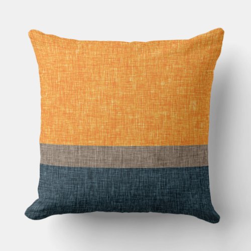 Abstract Mandarin Orange Tan Teal Green Crosshatch Throw Pillow