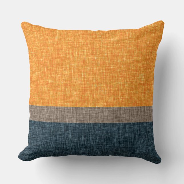 Abstract Mandarin Orange Tan Teal Green Crosshatch Throw Pillow (Front)