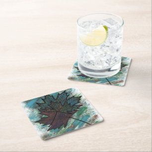 Abstract Maple Leaf Line Art Botanical Graphic Pap Square Paper Coaster
