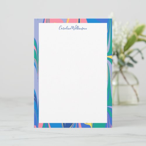 Abstract Marble Art in Bright Blue Personalized Note Card