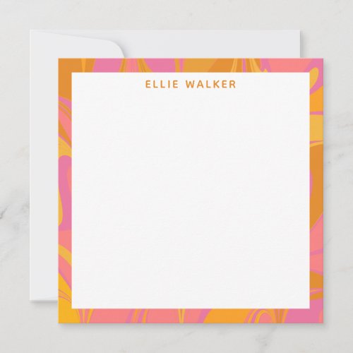Abstract Marble Art in Bright Yellow and Pink Note Card