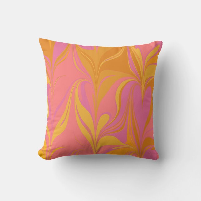 Abstract Marble Art in Bright Yellow and Pink Throw Pillow (Front)