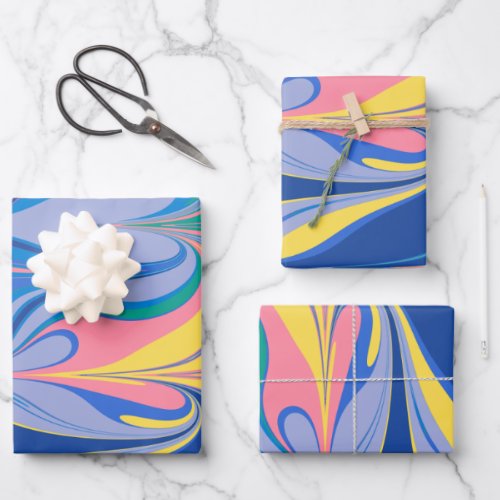 Abstract Marble Art in Colorful Bright Blue  Wrapping Paper Sheets