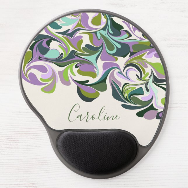 Abstract Marble Art Purple and Green Custom Name  Gel Mouse Pad (Front)