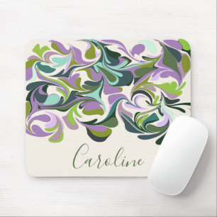 Abstract Marble Art Purple and Green Custom Name Mouse Pad