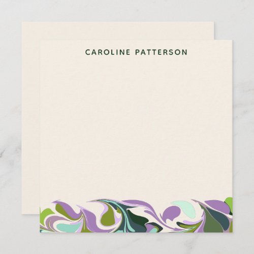 Abstract Marble Art Purple Green Personalized Note Card