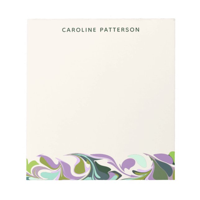 Abstract Marble Art Purple Green Personalized Notepad (Front)