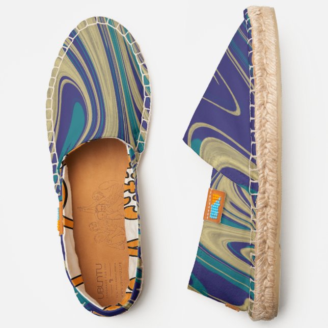 Abstract Marble Blue Tones Liquid Art Design Espadrilles (Side)