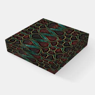 Abstract Marble Design in Teal and Brown with Gold Paperweight