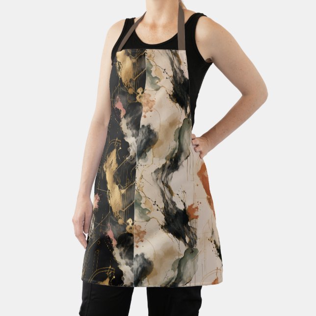 Abstract Marble Fluid Art Apron | Gold Ink Luxury  (Insitu)