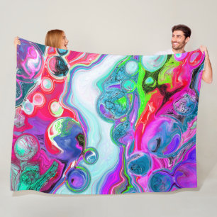 Abstract Marble Fluid Art Red, White, Purple Green Fleece Blanket