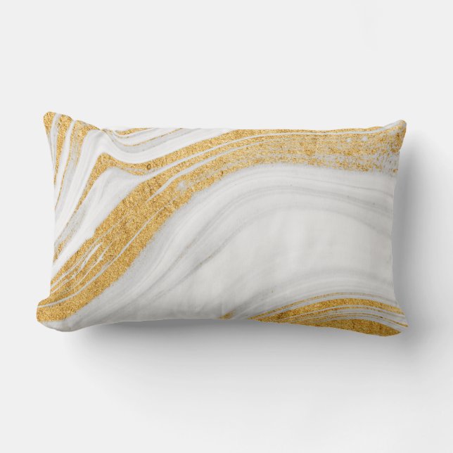 Abstract Marble | Gold and White Lumbar Pillow (Front)