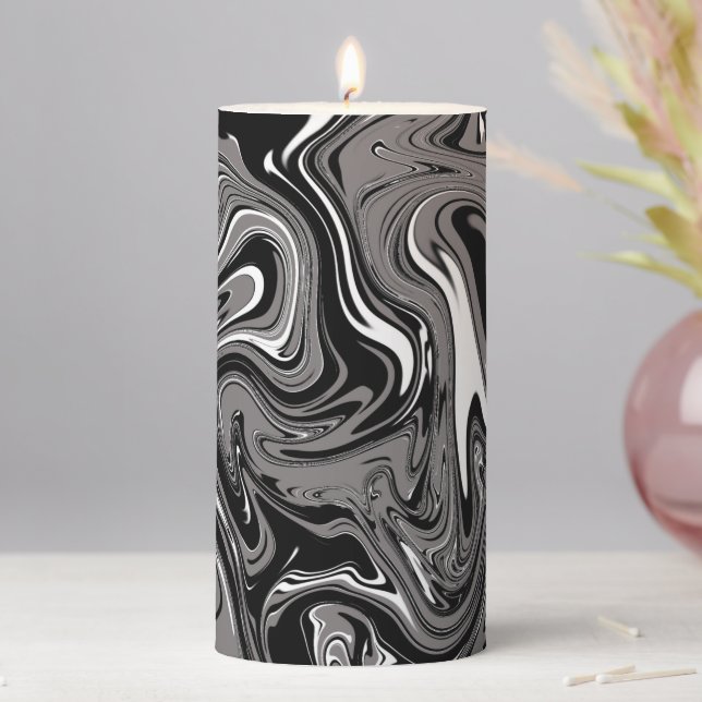 Abstract Marble illustration Black  Pillar Candle (In Situ)
