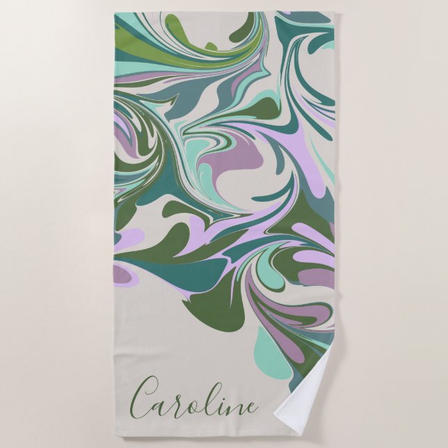 Abstract Marble in Purple and Green Personalized   Beach Towel (Front)