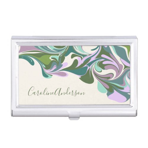 Abstract Marble in Purple and Green Personalized   Business Card Case