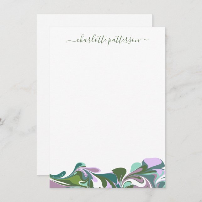 Abstract Marble in Purple and Green Personalized  Note Card (Front/Back)