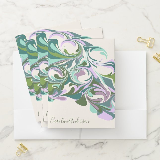 Abstract Marble in Purple and Green Personalized  Pocket Folder (In Situ)