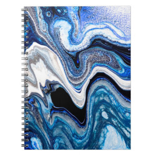 Abstract marble liquid texture in silver white gli notebook