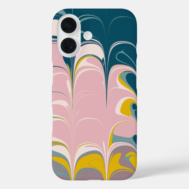 Abstract Marble Modern Ebru Pattern Teal and Pink Case-Mate iPhone Case (Back)
