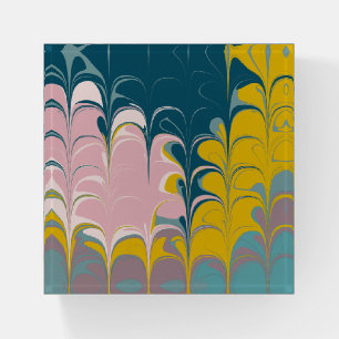 Abstract Marble Modern Ebru Pattern Teal and Pink Paperweight