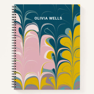 Abstract Marble Modern Ebru Teal Personalized Notebook