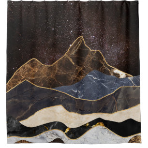 Abstract Marble Mountains Under Starry Sky Shower Curtain