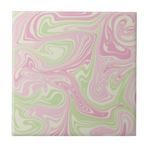 Abstract Marble Pink Green Wavy Stripe Modern Ceramic Tile
