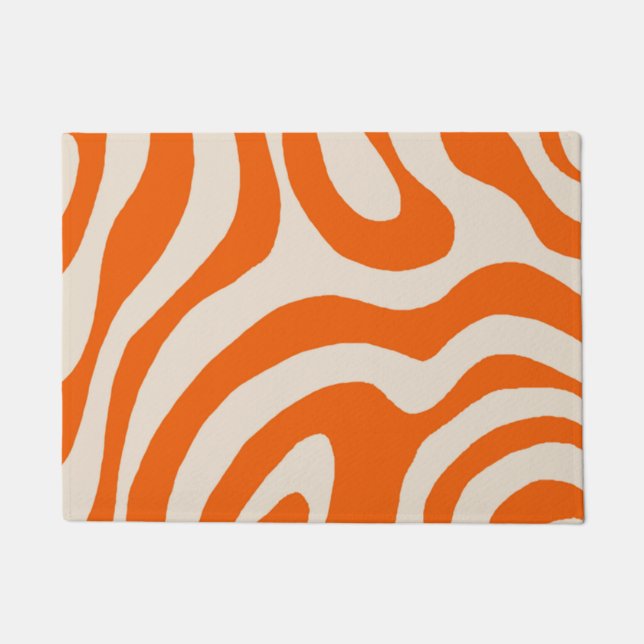 Abstract Marble Retro Orange Wavy Stripe  Bold Doormat (Front)