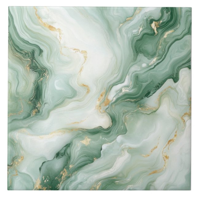 Abstract Marble Sage Green Ceramic Tile (Front)
