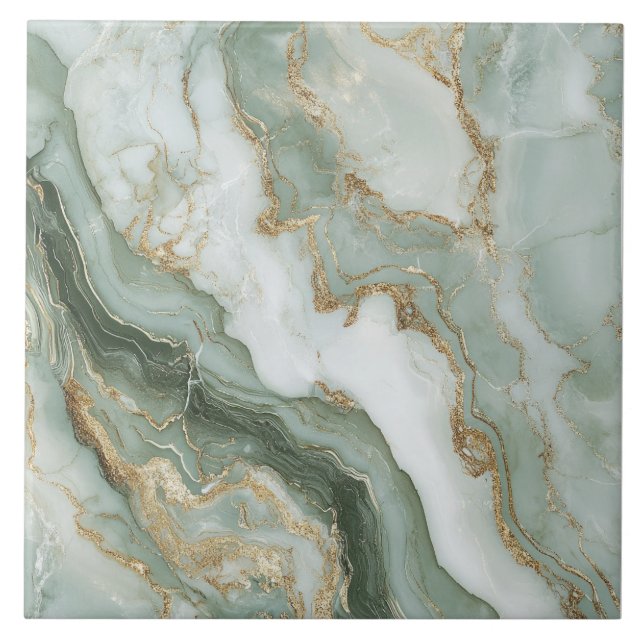 Abstract Marble Sage Green Ceramic Tile (Front)