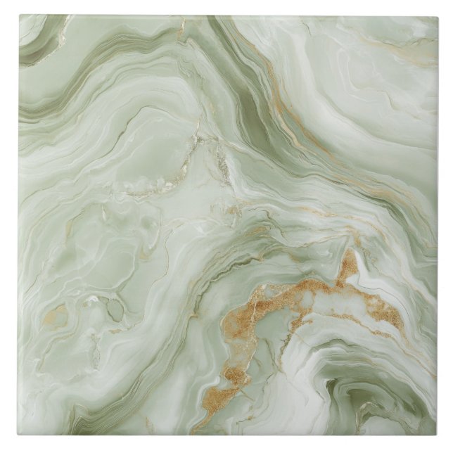 Abstract Marble Sage Green Ceramic Tile (Front)