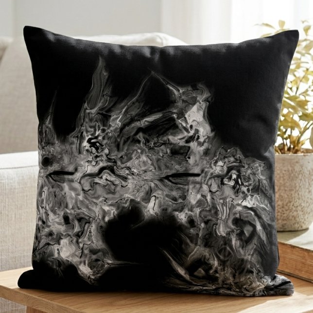 Abstract Marble Smoke Grey Throw Pillow (Swirling grey smoke abstract throw pillow for a stylish housewarming gift.)