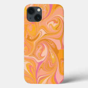 Abstract Marble Swirl Art in Yellow and Pink iPhone 13 Case