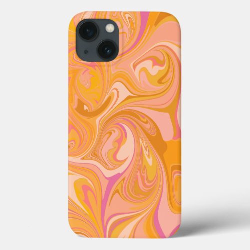 Abstract Marble Swirl Art in Yellow and Pink iPhone 13 Case
