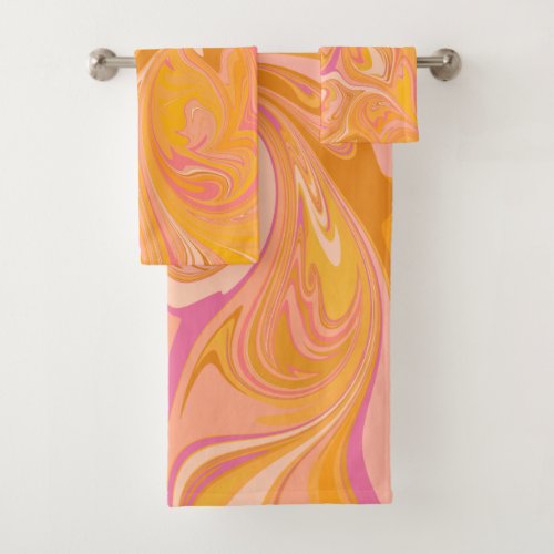 Abstract Marble Swirl Art in Yellow Bath Towel Set