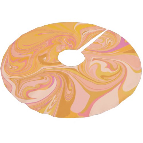 Abstract Marble Swirl Art in Yellow Brushed Polyester Tree Skirt