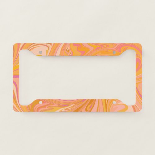 Abstract Marble Swirl Art in Yellow License Plate Frame