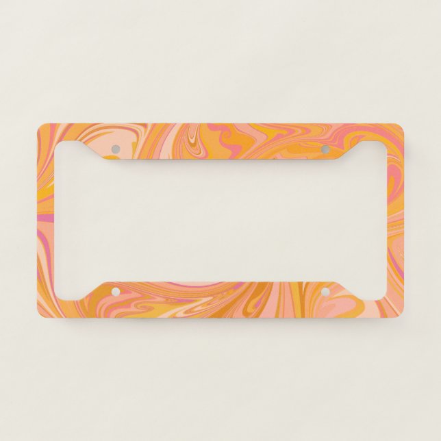 Abstract Marble Swirl Art in Yellow License Plate Frame (Front)