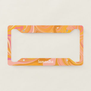 Abstract Marble Swirl Art in Yellow License Plate Frame