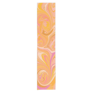 Abstract Marble Swirl Art in Yellow Short Table Runner