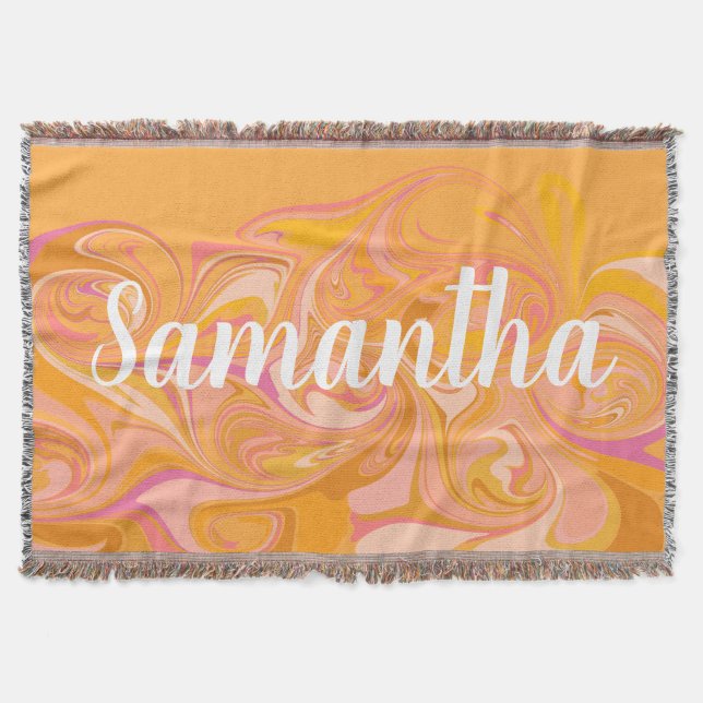 Abstract Marble Swirl Art in Yellow Throw Blanket (Front)