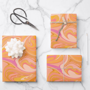 Abstract Marble Swirl Art in Yellow Wrapping Paper Sheets