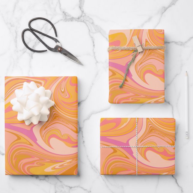 Abstract Marble Swirl Art in Yellow Wrapping Paper Sheets (Front)