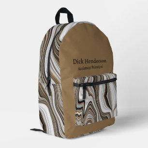 Abstract Marble Swirl Pattern-Black Tan Grey White Printed Backpack